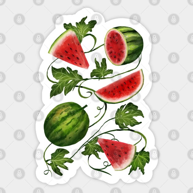 Watermelon and Vines Sticker by catherold